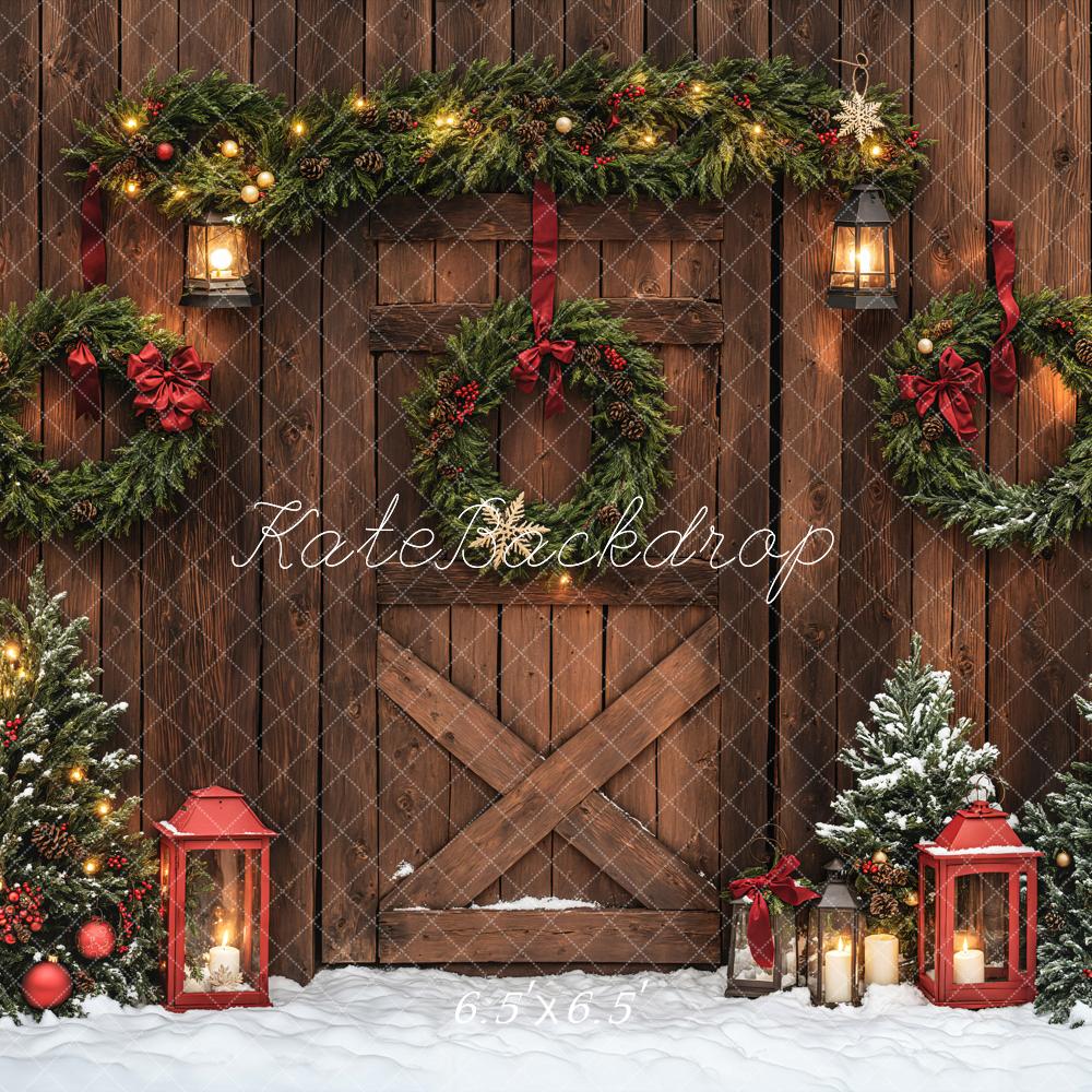 Kate Christmas Brown Wood Door Wreaths Backdrop Designed by Emetselch -UK