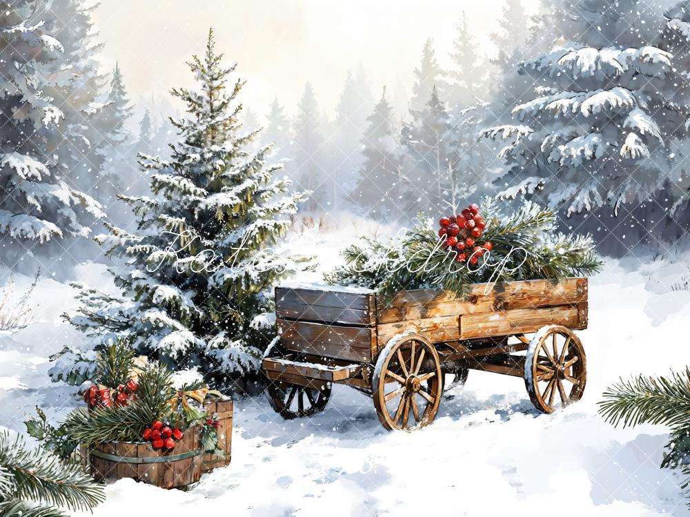 Kate Winter Christmas Snow Carriages Backdrop Designed by Emetselch -UK