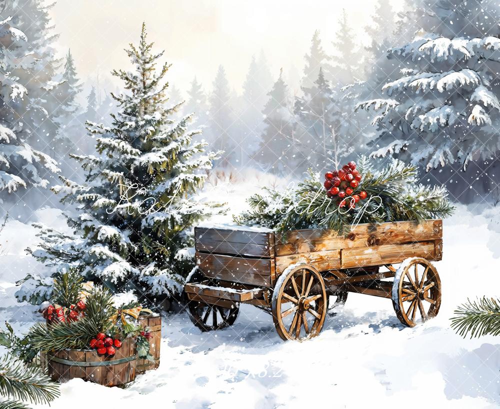 Kate Winter Christmas Snow Carriages Backdrop Designed by Emetselch -UK