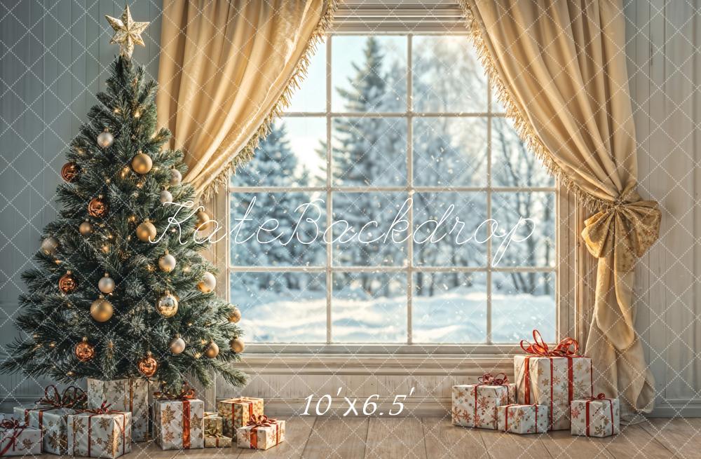 Kate Christmas Tree Window Curtains Gifts Backdrop Designed by Emetselch -UK