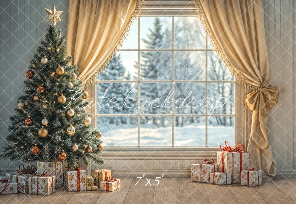 Kate Christmas Tree Window Curtains Gifts Backdrop Designed by Emetselch -UK