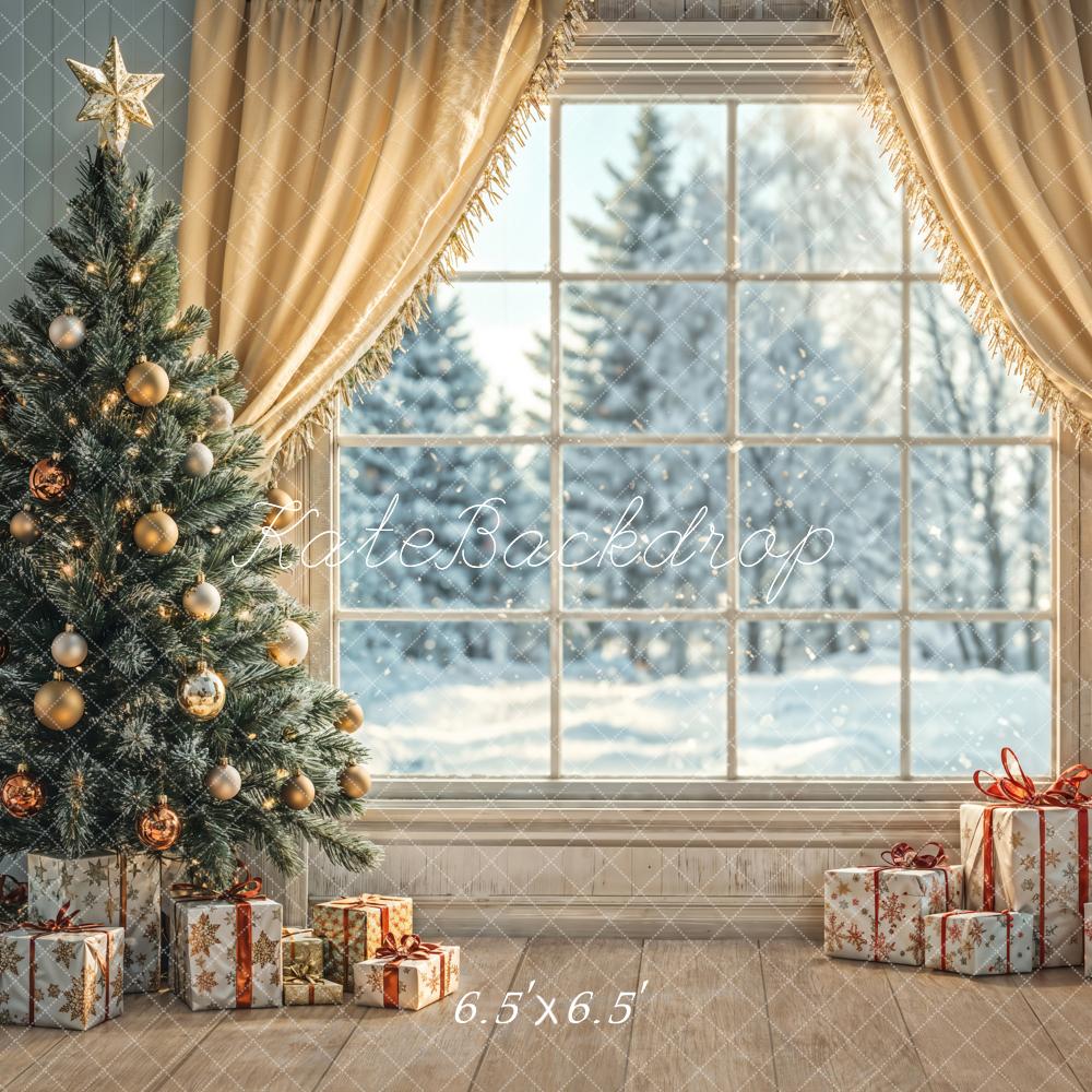 Kate Christmas Tree Window Curtains Gifts Backdrop Designed by Emetselch -UK