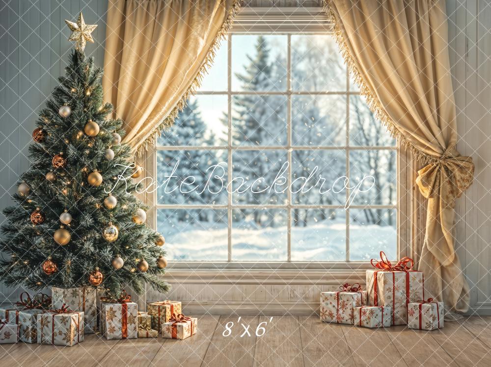 Kate Christmas Tree Window Curtains Gifts Backdrop Designed by Emetselch -UK