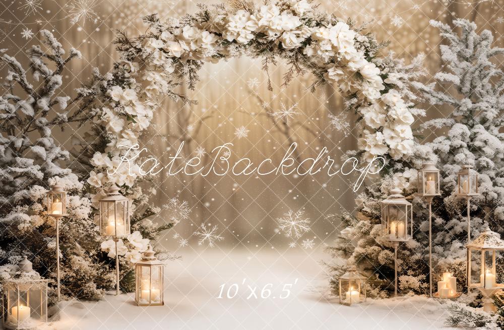 Kate Winter Floral Arch Snow Backdrop Designed by Emetselch -UK