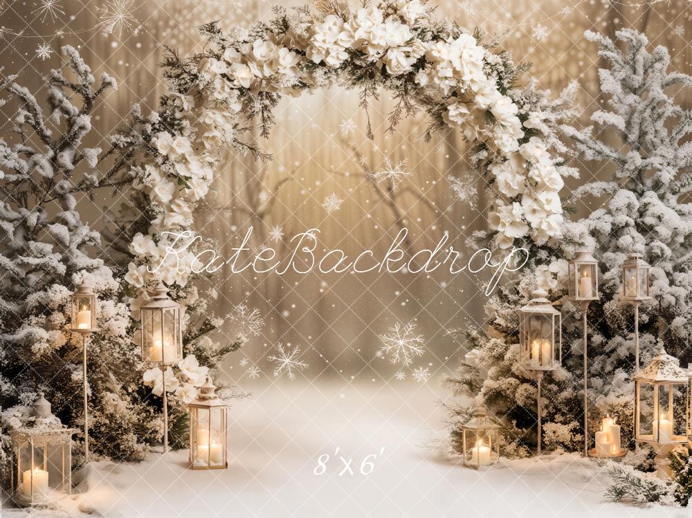 Kate Winter Floral Arch Snow Backdrop Designed by Emetselch -UK