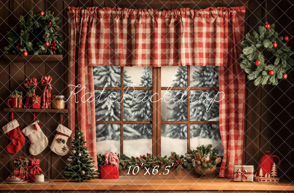 Kate Christmas Red Plaid Curtains Window Backdrop Designed by Emetselch -UK