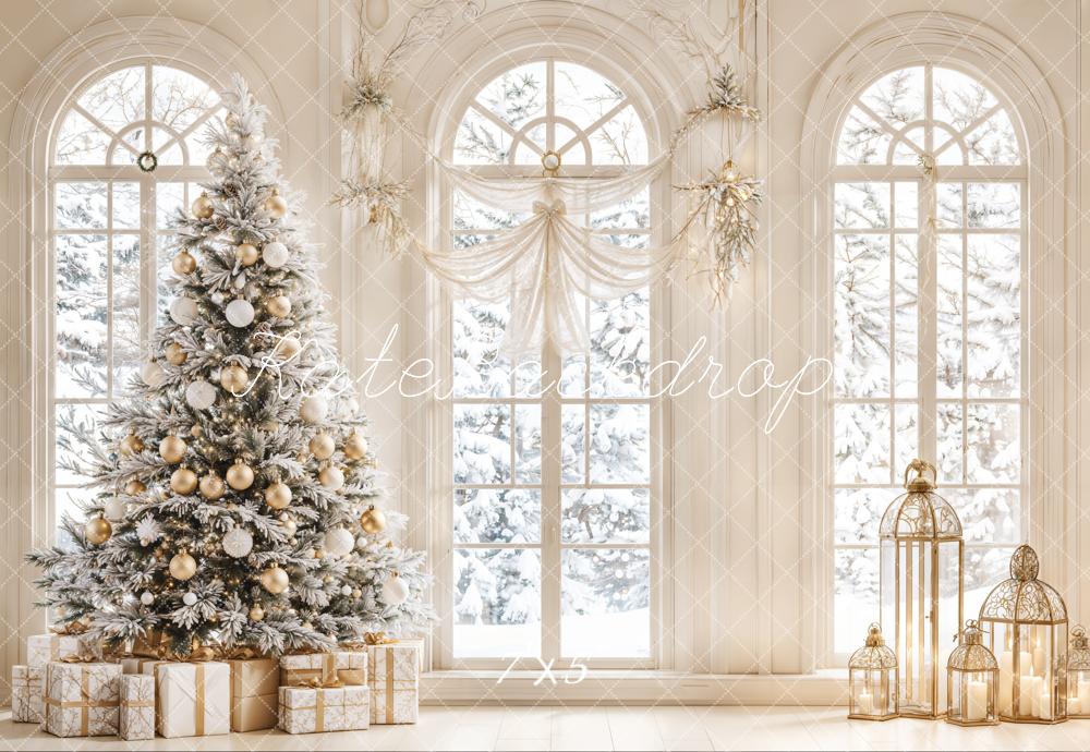 Kate White Christmas Tree Vintage Arch Window Backdrop Designed by Emetselch -UK