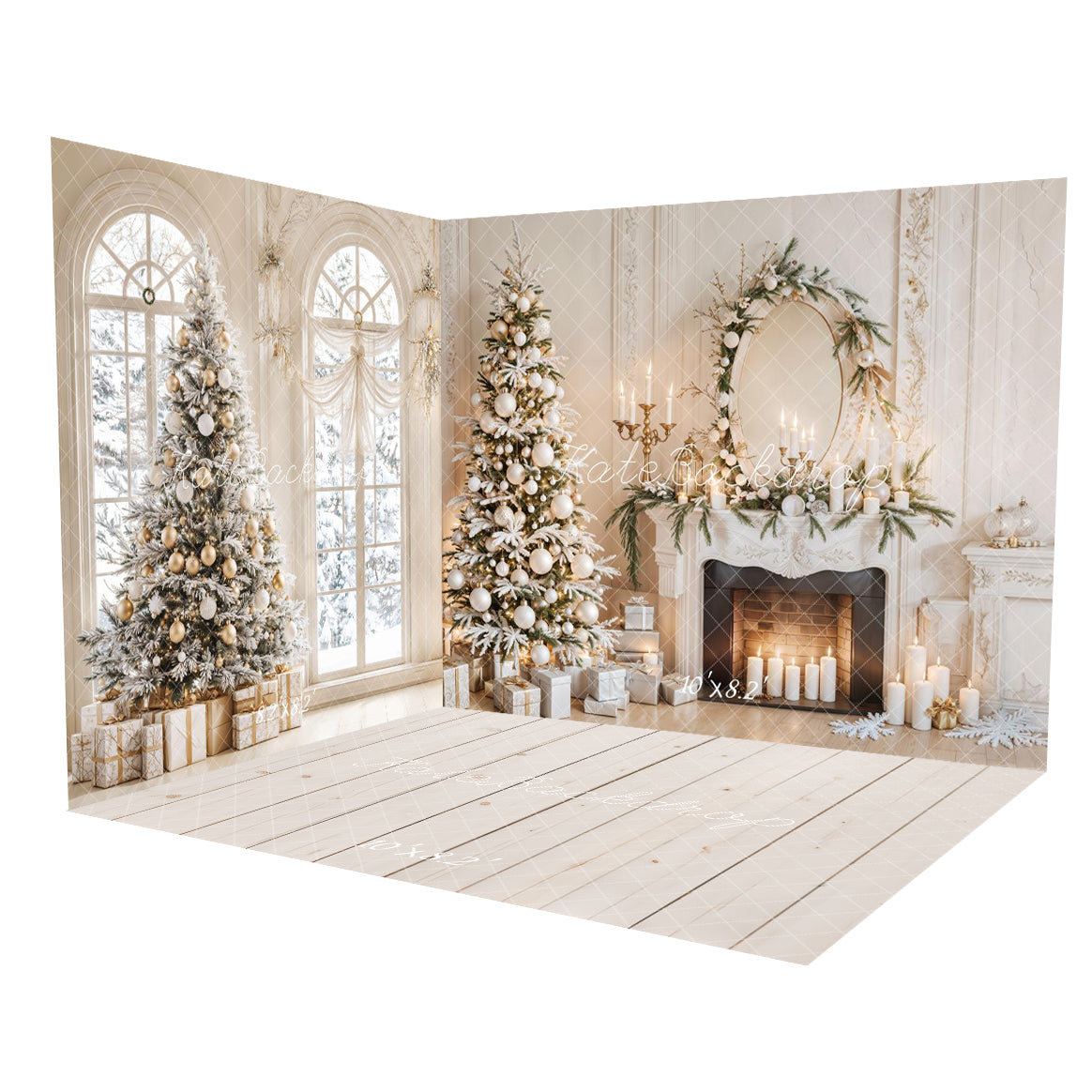 Kate White Christmas Tree Fireplace Retro Wall Vintage Arch Window Room Set -UK