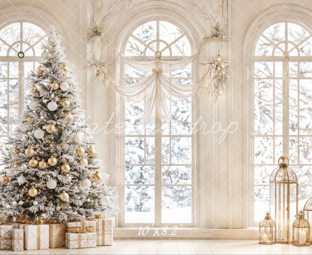 Kate White Christmas Tree Vintage Arch Window Backdrop Designed by Emetselch -UK