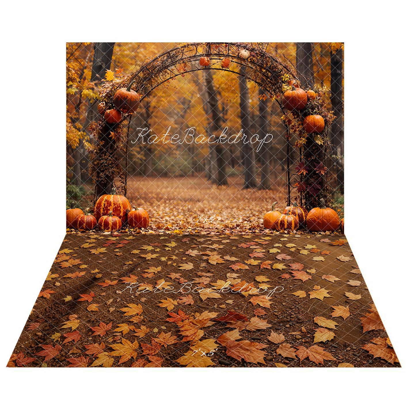 Kate Autumn Pumpkin Arch Forest Backdrop+Maple Leaves Ground Floor Backdrop -UK