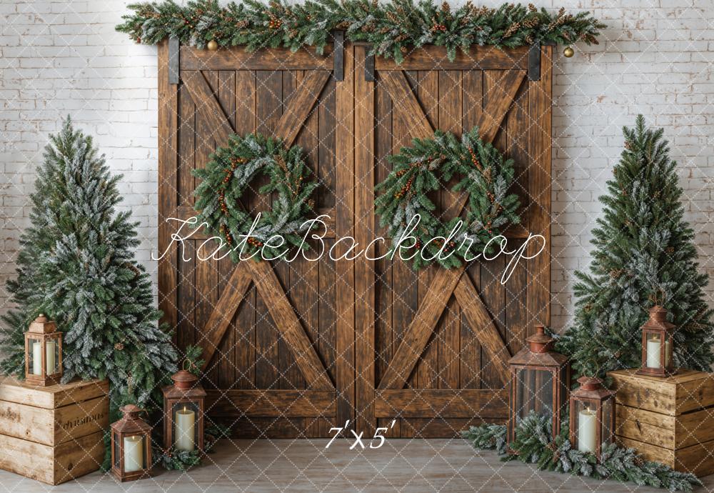 Kate Christmas Brown Barn Door Wreath Backdrop Designed by Emetselch -UK