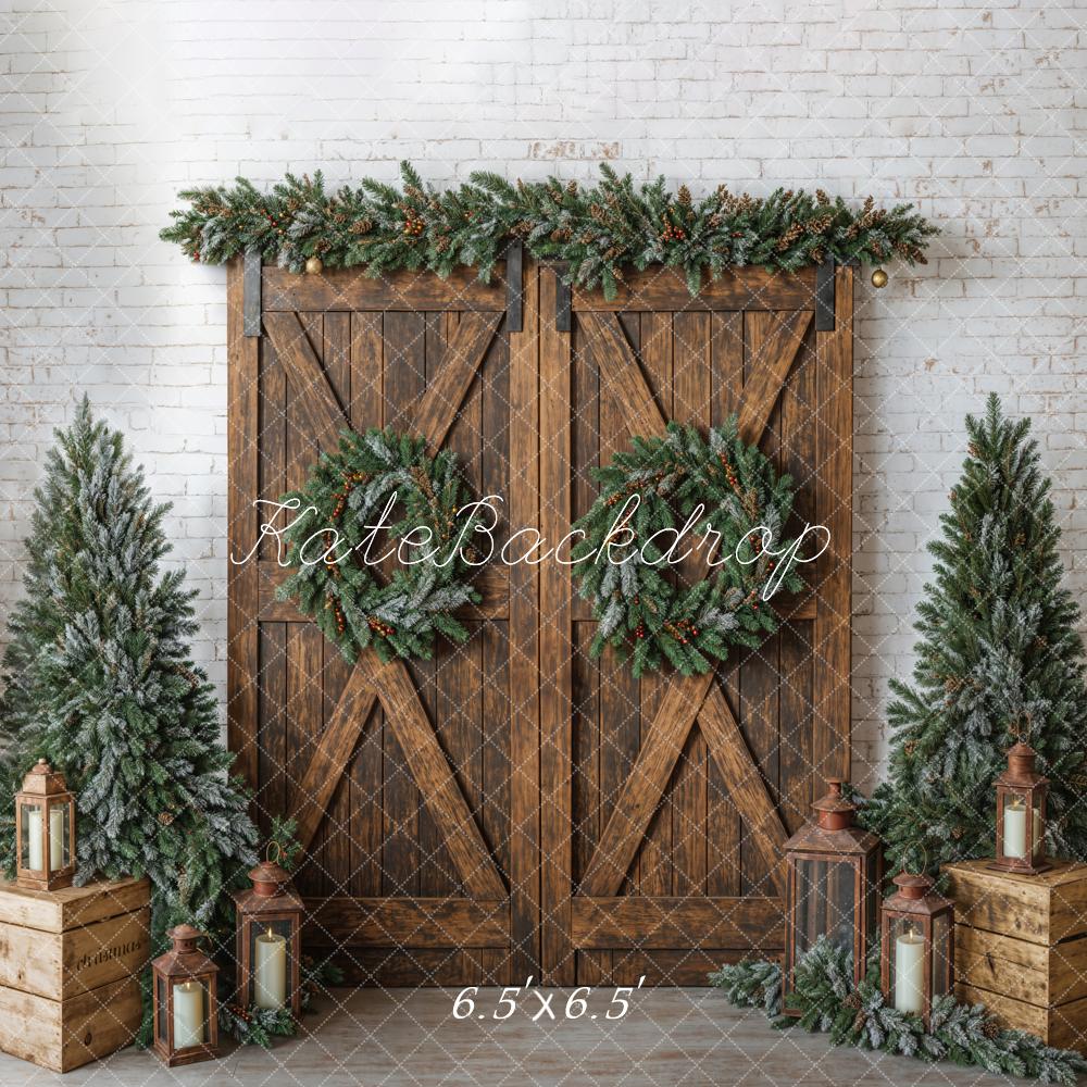 Kate Christmas Brown Barn Door Wreath Backdrop Designed by Emetselch -UK