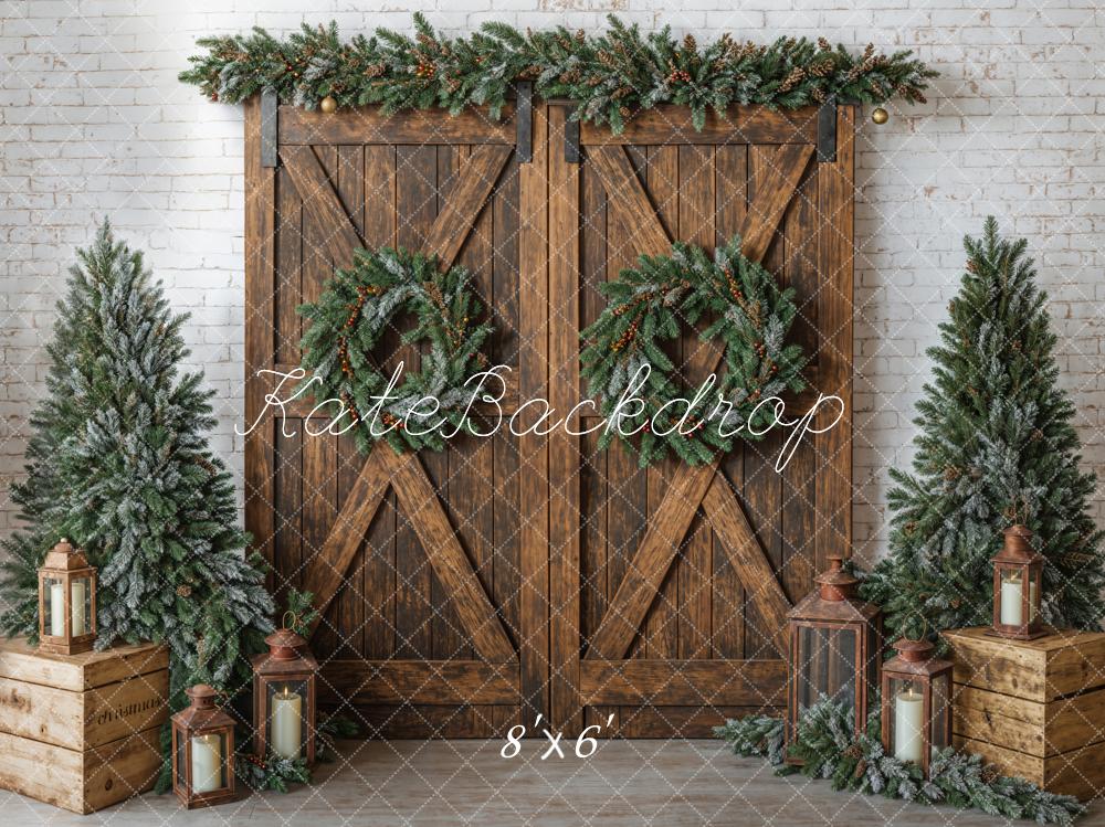 Kate Christmas Brown Barn Door Wreath Backdrop Designed by Emetselch -UK