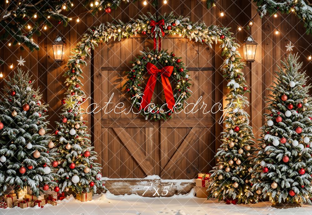 Kate Christmas Trees Arch Wreath Wood Door Backdrop Designed by Emetselch -UK