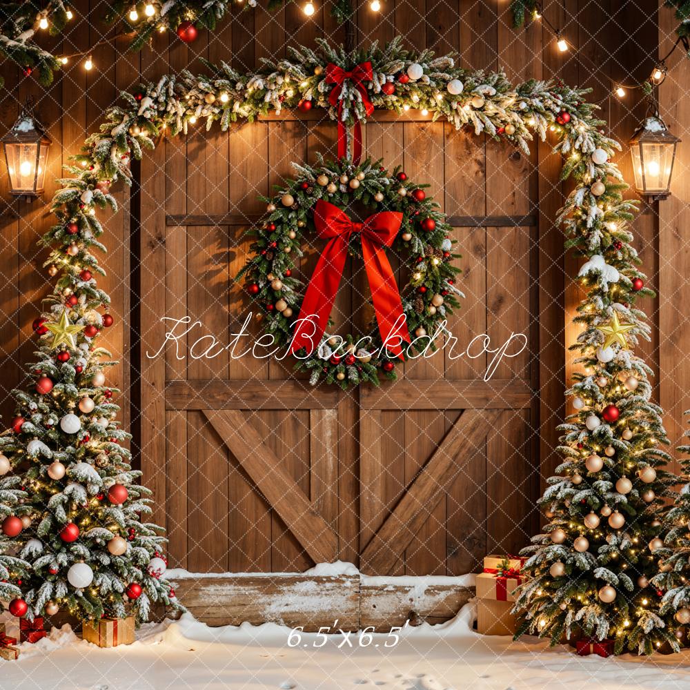 Kate Christmas Trees Arch Wreath Wood Door Backdrop Designed by Emetselch -UK