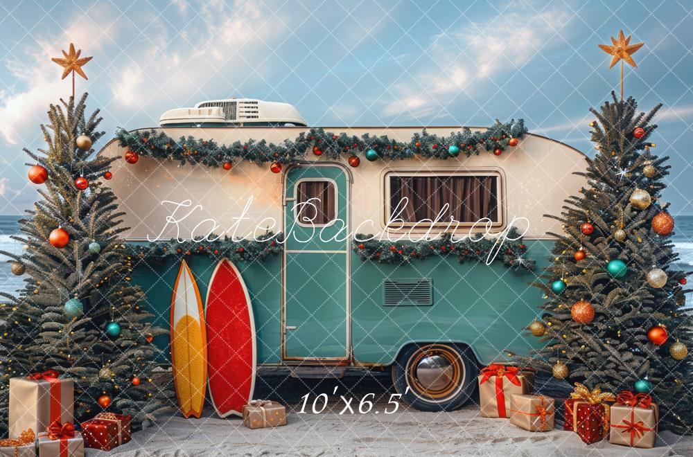 Lightning Deals Kate Christmas RV Camper Beach Backdrop Designed by Mini MakeBelieve -UK