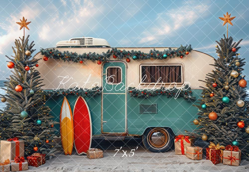 Lightning Deals Kate Christmas RV Camper Beach Backdrop Designed by Mini MakeBelieve -UK