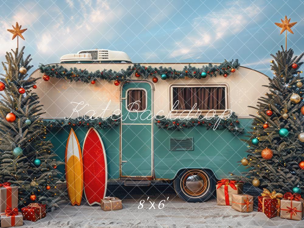 Lightning Deals Kate Christmas RV Camper Beach Backdrop Designed by Mini MakeBelieve -UK