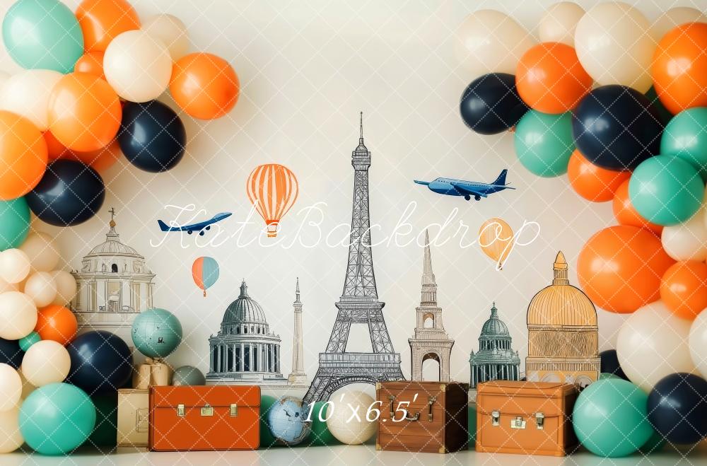 Kate Travel Around the World Balloons Globes Backdrop Designed by Patty Robert -UK