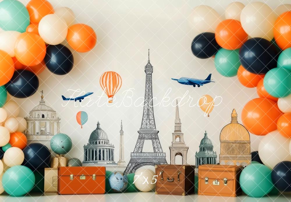 Kate Travel Around the World Balloons Globes Backdrop Designed by Patty Robert -UK