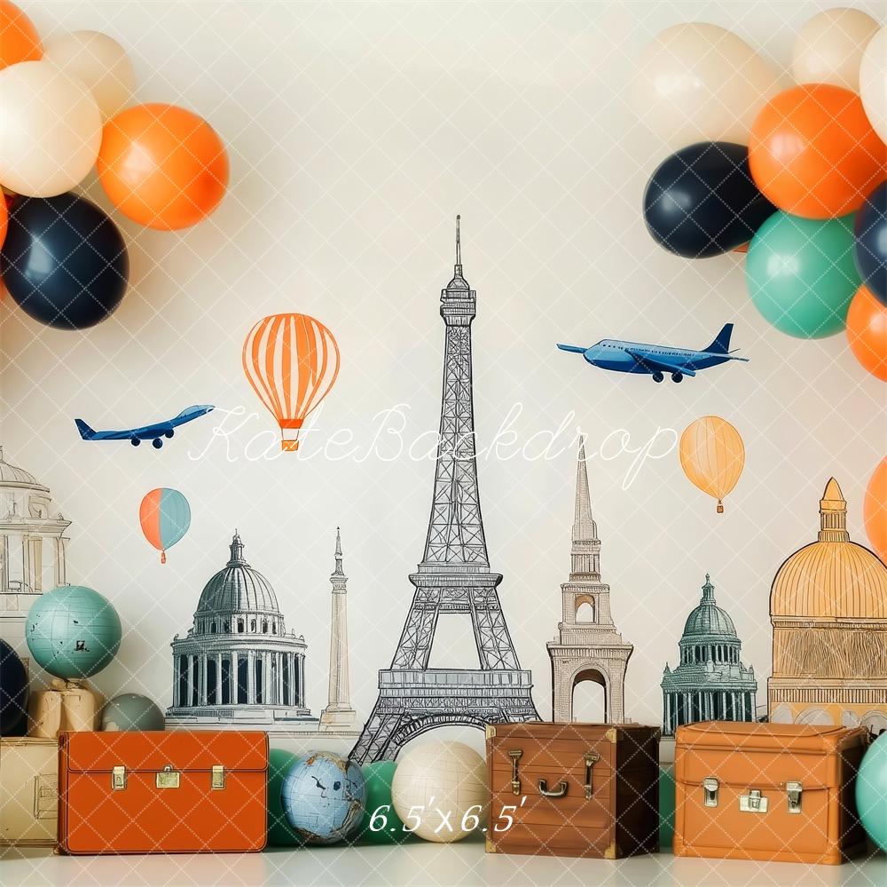 Kate Travel Around the World Balloons Globes Backdrop Designed by Patty Robert -UK