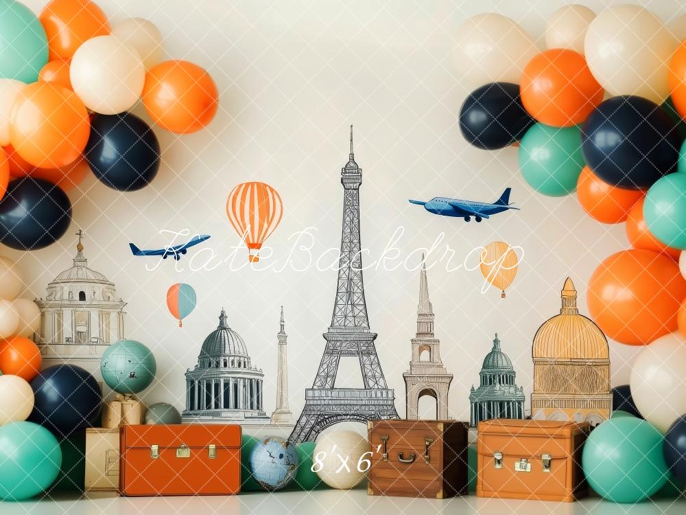 Kate Travel Around the World Balloons Globes Backdrop Designed by Patty Robert -UK