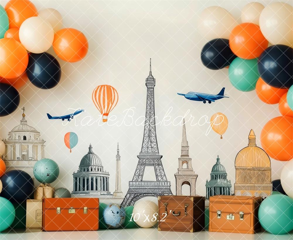 Kate Travel Around the World Balloons Globes Backdrop Designed by Patty Robert -UK