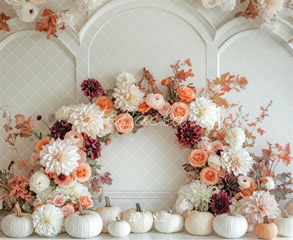 Kate Autumn Flower Arch White Pumpkin Backdrop Designed by Patty Robert -UK