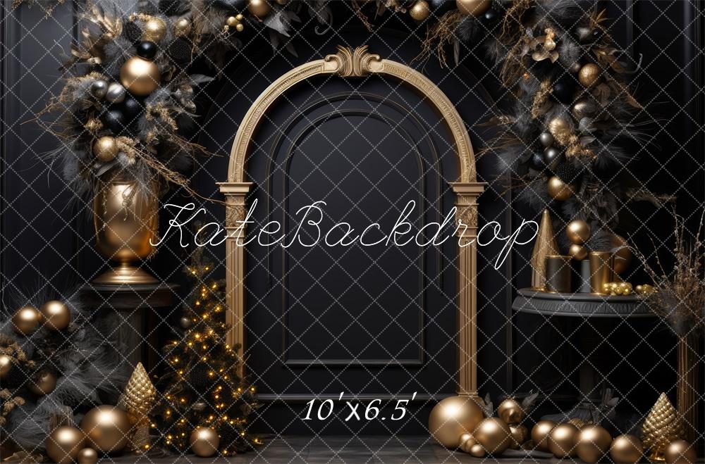 Kate Christmas Black Golden Arch Tree Backdrop Designed by Lidia Redekopp -UK