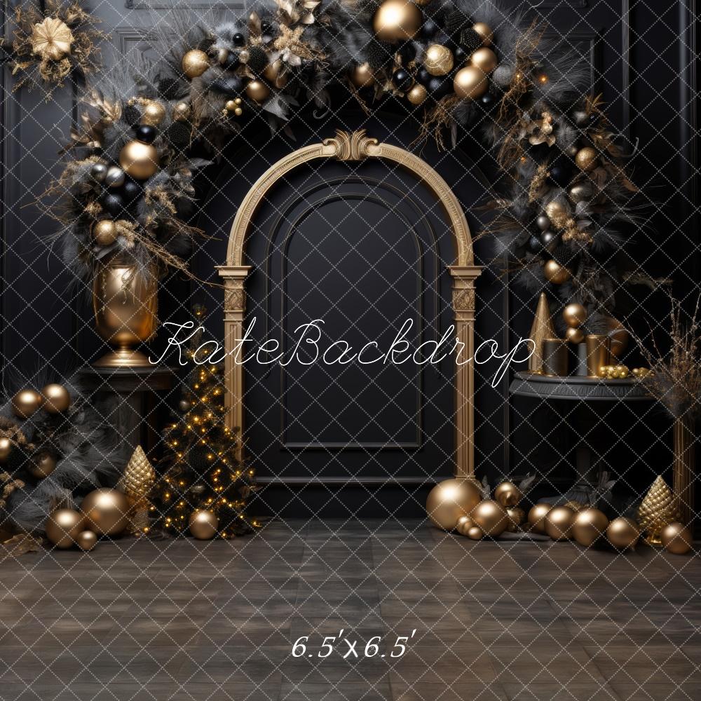 Kate Christmas Black Golden Arch Tree Backdrop Designed by Lidia Redekopp -UK