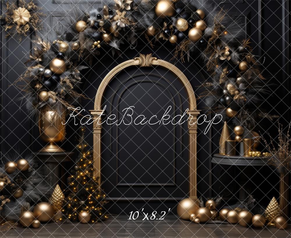 Kate Christmas Black Golden Arch Tree Backdrop Designed by Lidia Redekopp -UK