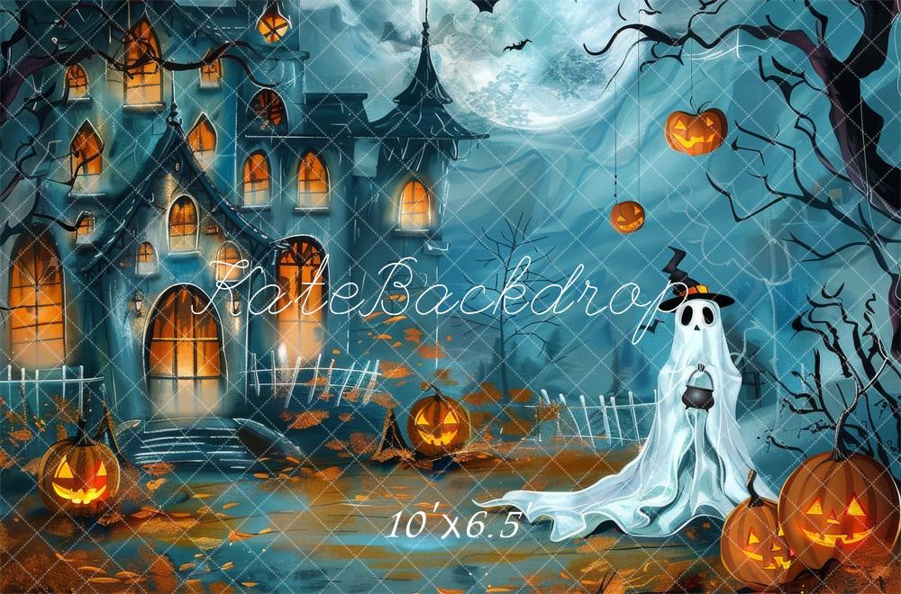 Kate Halloween Cartoon Ghost Pumpkin Castle Backdrop Designed by Lidia Redekopp -UK