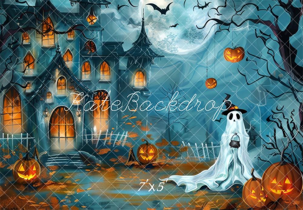 Kate Halloween Cartoon Ghost Pumpkin Castle Backdrop Designed by Lidia Redekopp -UK