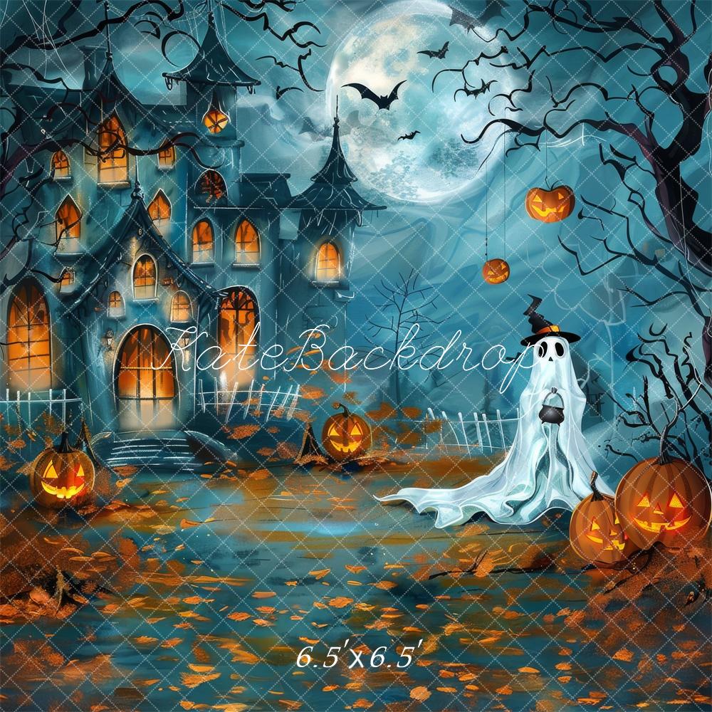 Kate Halloween Cartoon Ghost Pumpkin Castle Backdrop Designed by Lidia Redekopp -UK