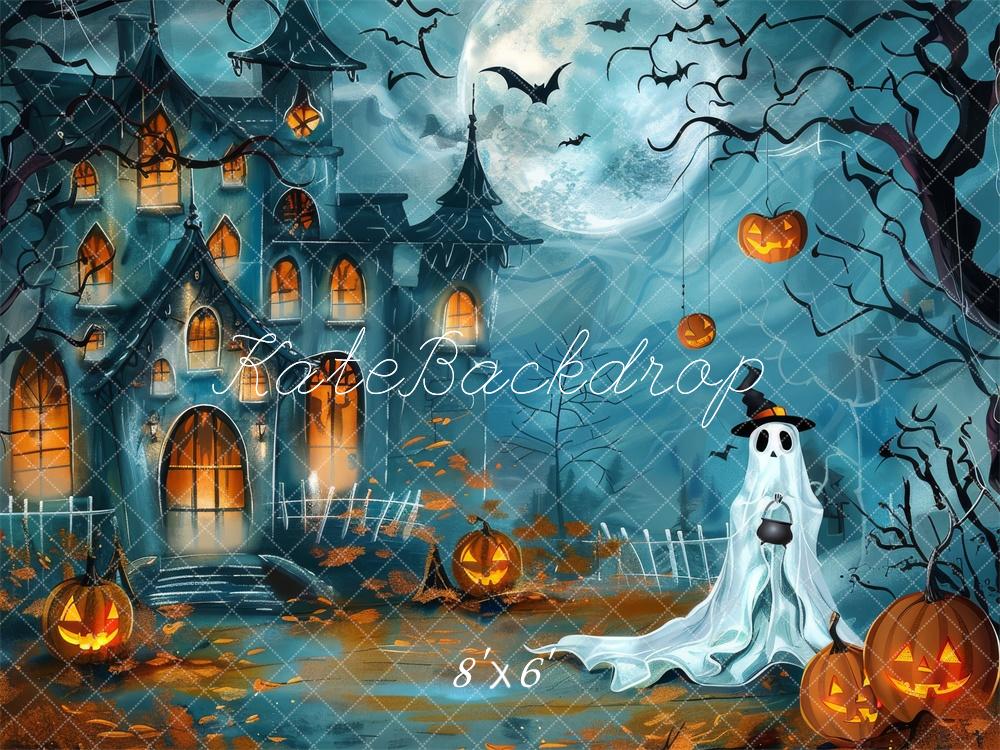 Kate Halloween Cartoon Ghost Pumpkin Castle Backdrop Designed by Lidia Redekopp -UK