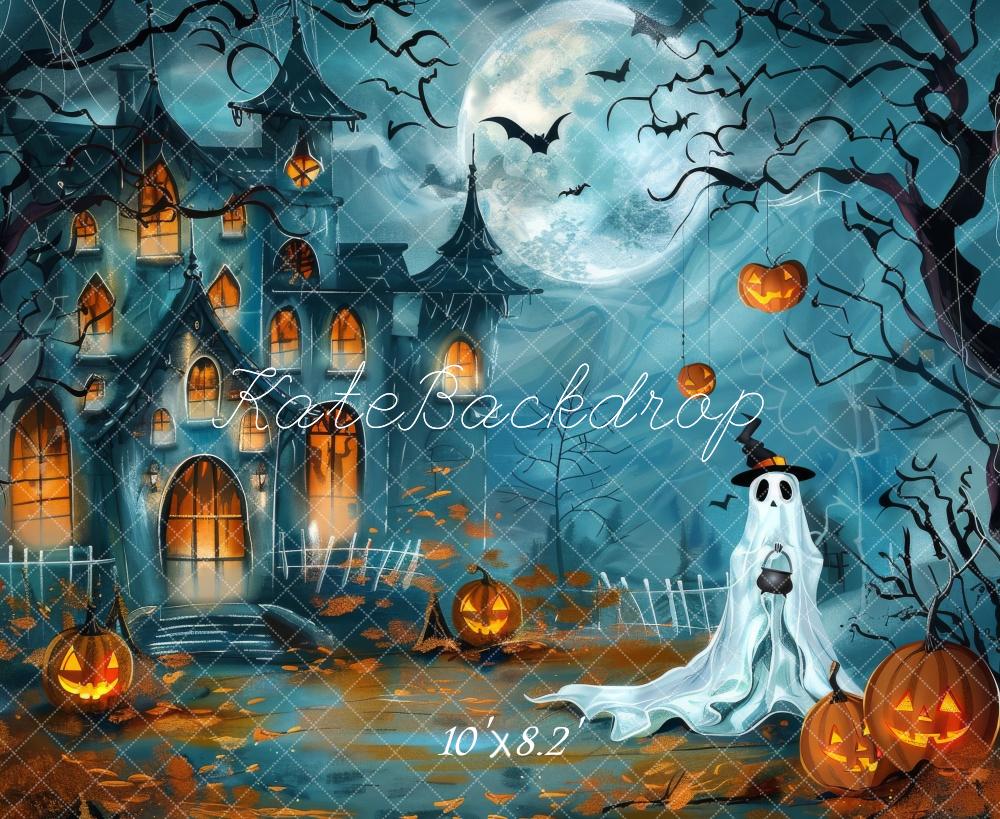 Kate Halloween Cartoon Ghost Pumpkin Castle Backdrop Designed by Lidia Redekopp -UK