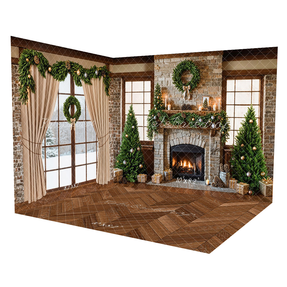 Kate Christmas Fireplace Tree Brick Room Set