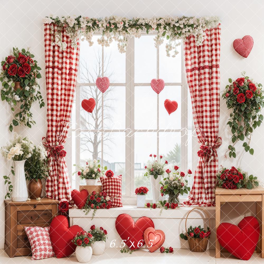 Kate Valentine's Day Window Floral Hearts Backdrop Designed by Emetselch -UK