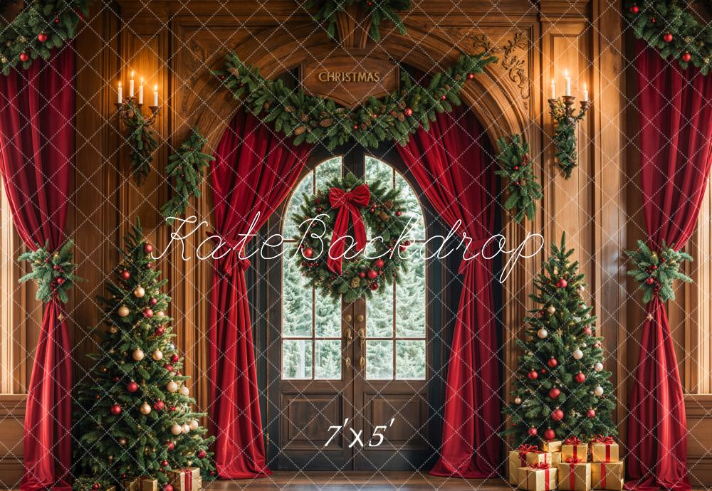 Kate Christmas Tree Arched Door Curtains Wreath Backdrop Designed by Emetselch -UK