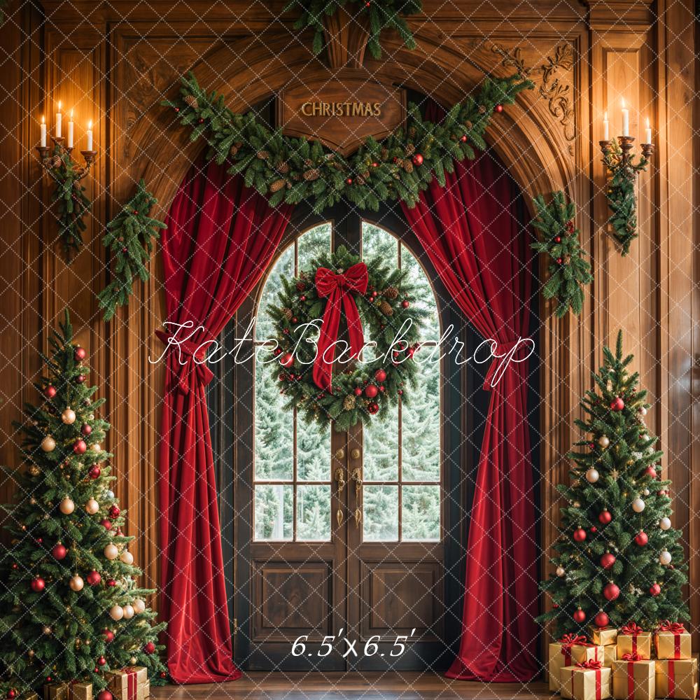 Kate Christmas Tree Arched Door Curtains Wreath Backdrop Designed by Emetselch -UK