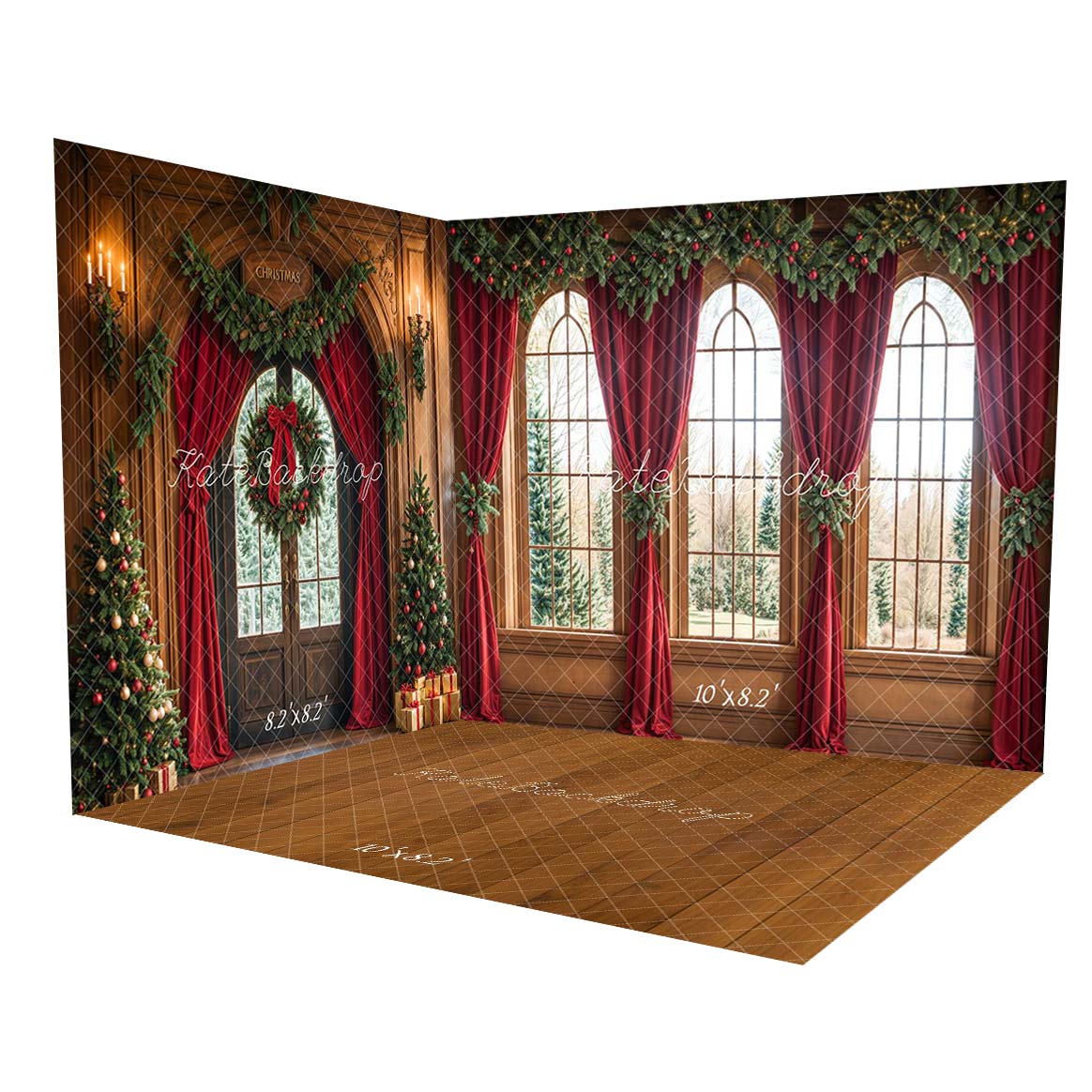 Lightning Deals Kate Christmas Arched Window Red Curtains Room Set -UK