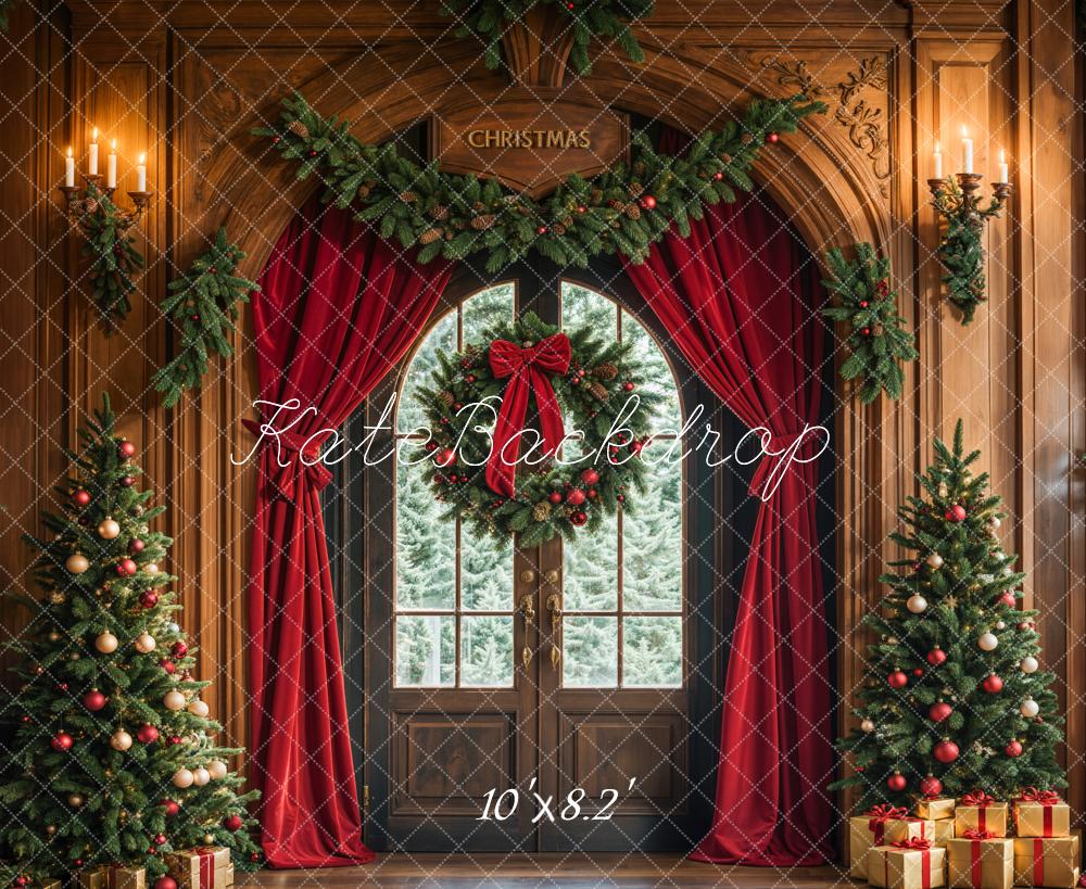 Kate Christmas Tree Arched Door Curtains Wreath Backdrop Designed by Emetselch -UK