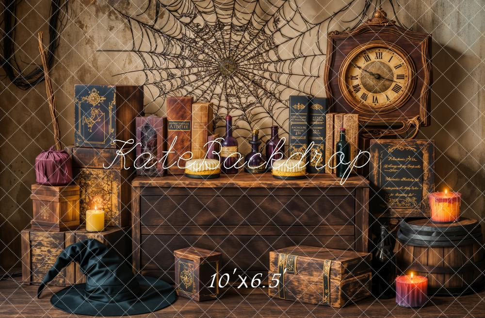 Lightning Deals Kate Halloween Witch Spider Web Retro Clock Backdrop Designed by Emetselch -UK