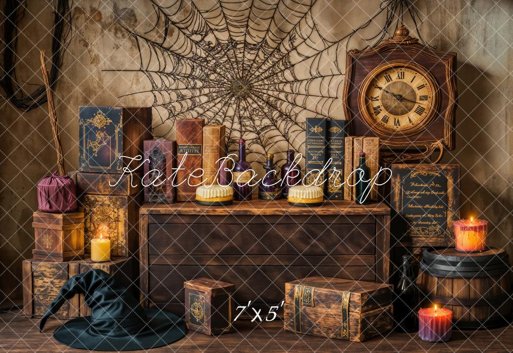 Lightning Deals Kate Halloween Witch Spider Web Retro Clock Backdrop Designed by Emetselch -UK