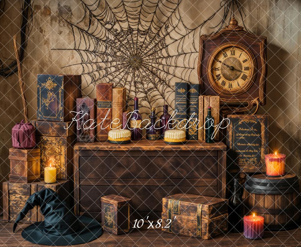 Lightning Deals Kate Halloween Witch Spider Web Retro Clock Backdrop Designed by Emetselch -UK