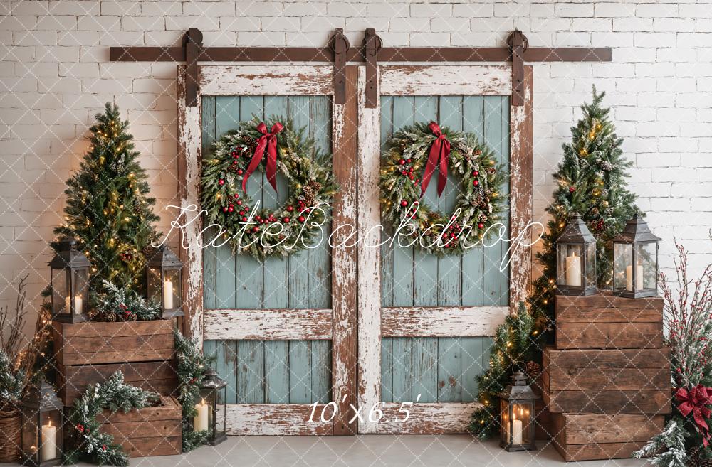 Kate Christmas Rustic Vintage Blue Door Backdrop Designed by Emetselch