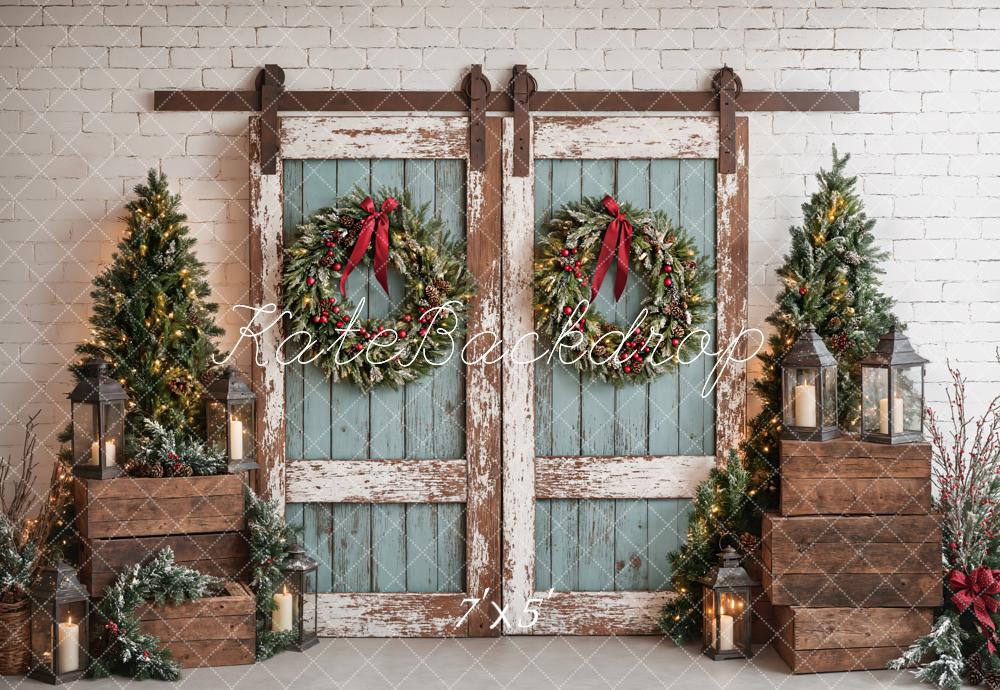 Kate Christmas Rustic Vintage Blue Door Backdrop Designed by Emetselch