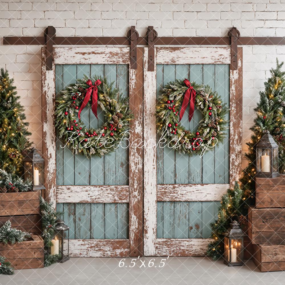 Kate Christmas Rustic Vintage Blue Door Backdrop Designed by Emetselch