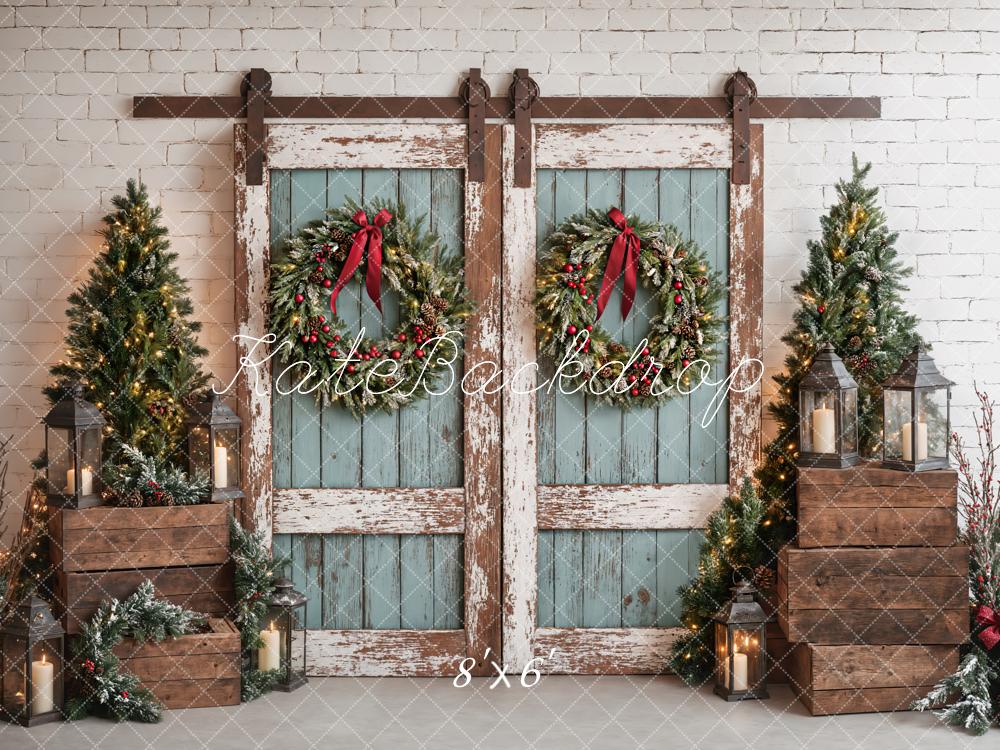 Kate Christmas Rustic Vintage Blue Door Backdrop Designed by Emetselch