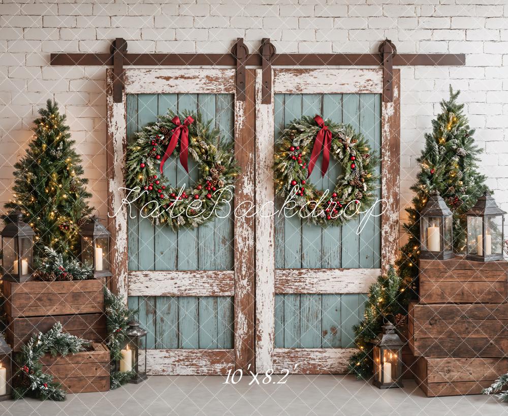 Kate Christmas Rustic Vintage Blue Door Backdrop Designed by Emetselch